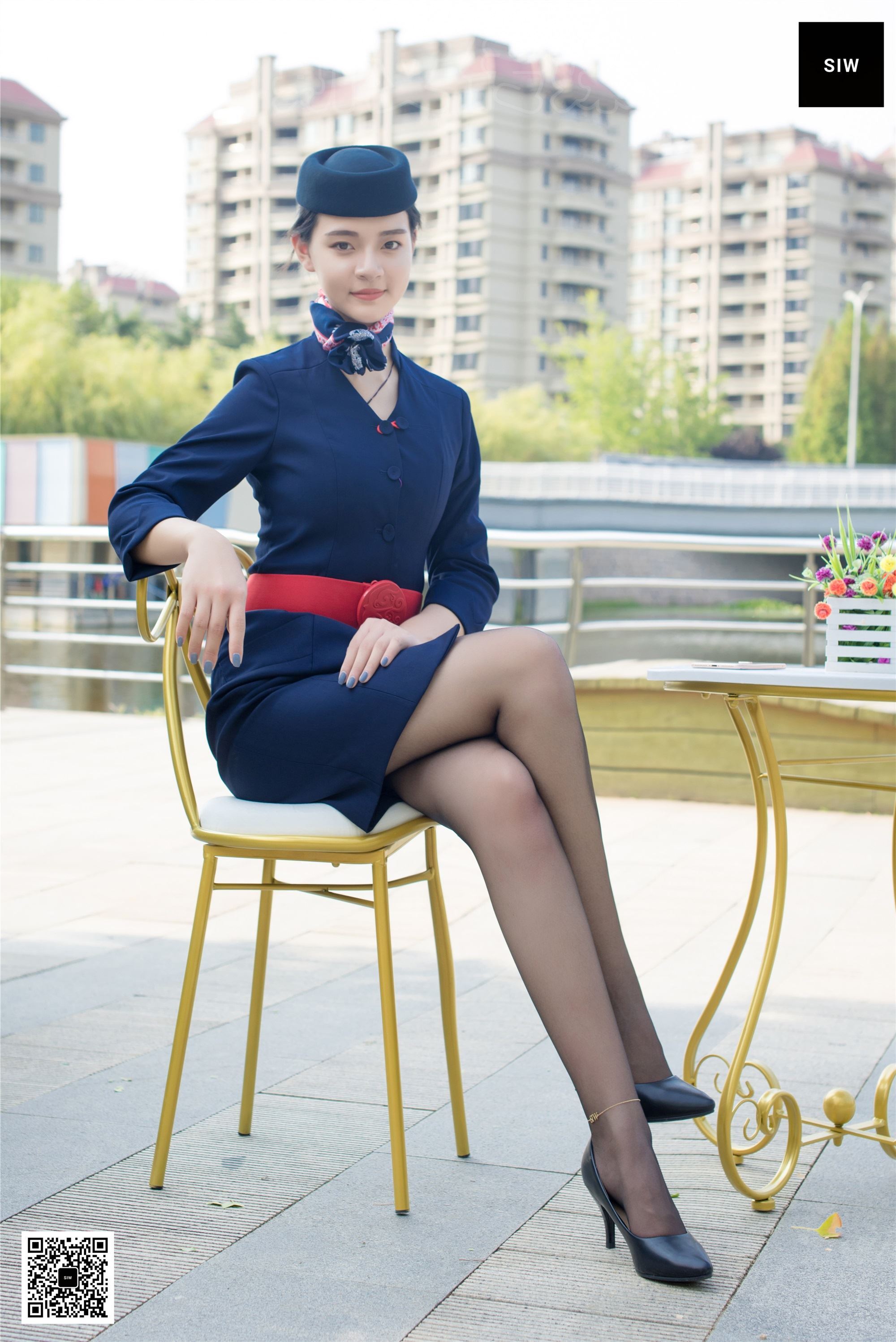 SIW斯文传媒 051 东航工装制服帽子丝巾套裙四件套 - 思琪